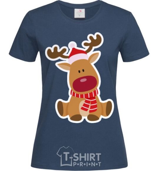 Women's T-shirt A deer sits navy-blue фото