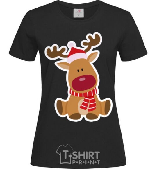 Women's T-shirt A deer sits black фото
