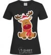 Women's T-shirt A deer sits black фото