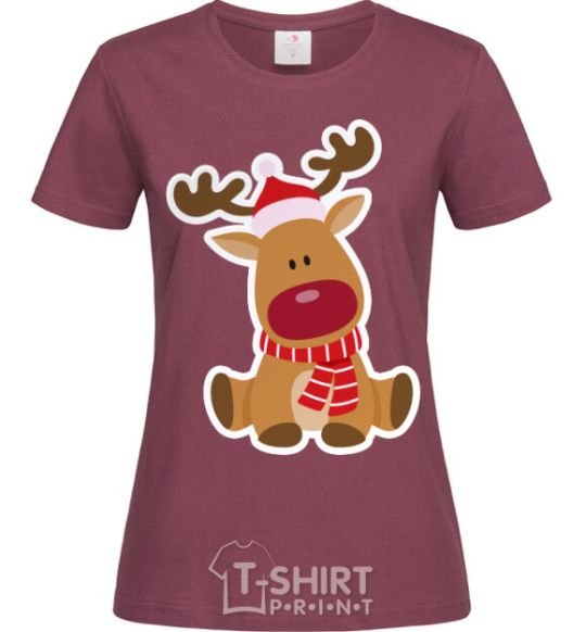 Women's T-shirt A deer sits burgundy фото