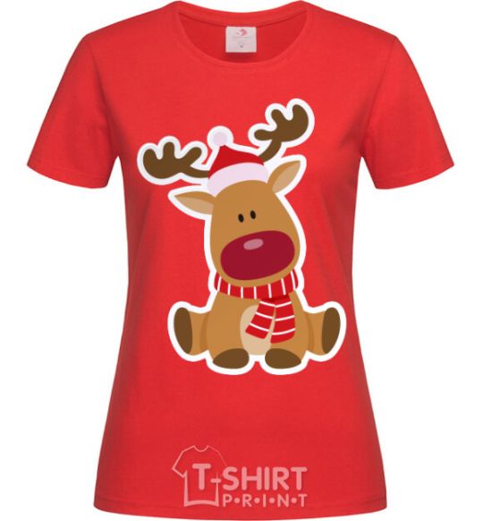 Women's T-shirt A deer sits red фото