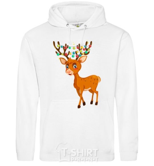 Men`s hoodie Reindeer with garland White фото