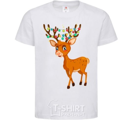 Kids T-shirt Reindeer with garland White фото
