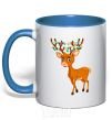 Mug with a colored handle Reindeer with garland royal-blue фото