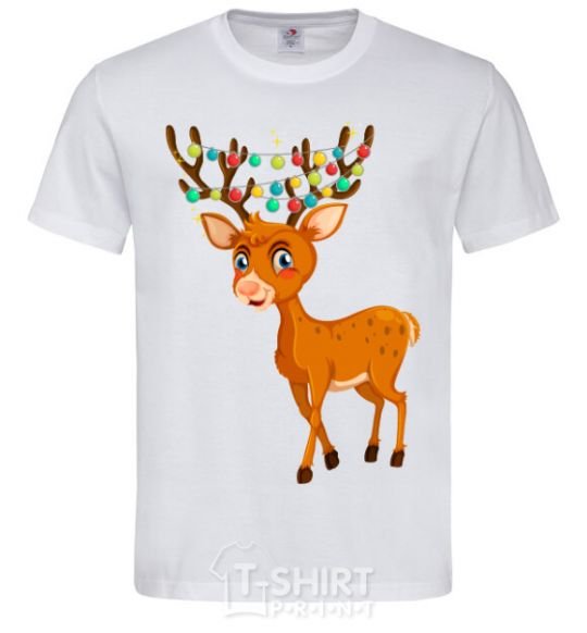 Men's T-Shirt Reindeer with garland White фото