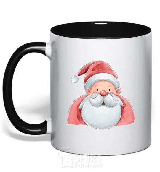 Чашка с цветной ручкой Портрет Деда Мороза Черный фото