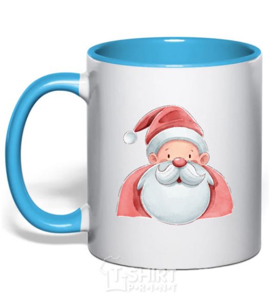 Mug with a colored handle Portrait of Santa Claus sky-blue фото