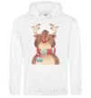 Men`s hoodie A reindeer in a scarf White фото