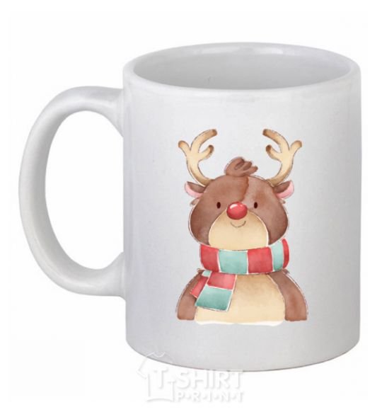 Ceramic mug A reindeer in a scarf White фото