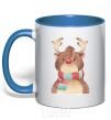 Mug with a colored handle A reindeer in a scarf royal-blue фото