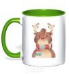 Mug with a colored handle A reindeer in a scarf kelly-green фото