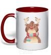 Mug with a colored handle A reindeer in a scarf red фото