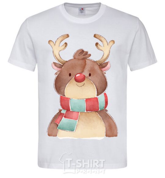 Men's T-Shirt A reindeer in a scarf White фото