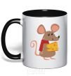 Mug with a colored handle The mouse and the cheese black фото