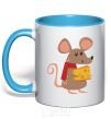 Mug with a colored handle The mouse and the cheese sky-blue фото