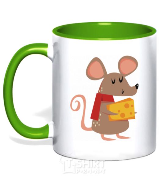 Mug with a colored handle The mouse and the cheese kelly-green фото