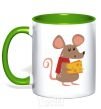 Mug with a colored handle The mouse and the cheese kelly-green фото