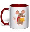 Mug with a colored handle The mouse and the cheese red фото