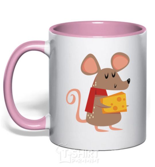 Mug with a colored handle The mouse and the cheese light-pink фото