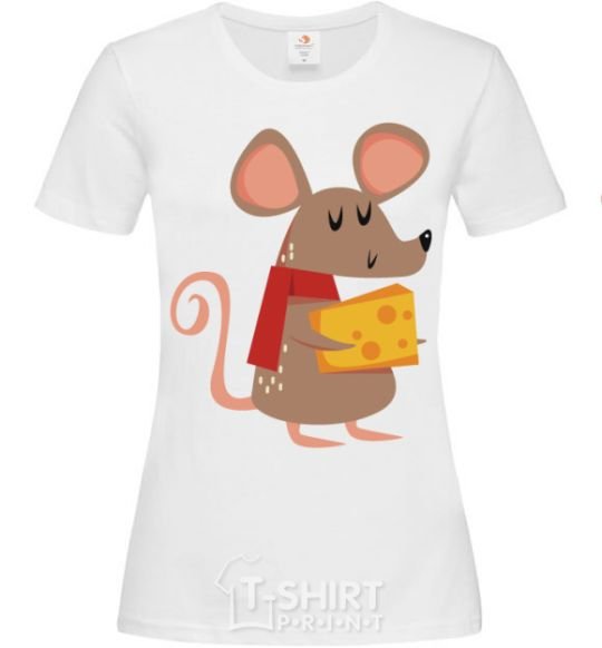 Women's T-shirt The mouse and the cheese White фото
