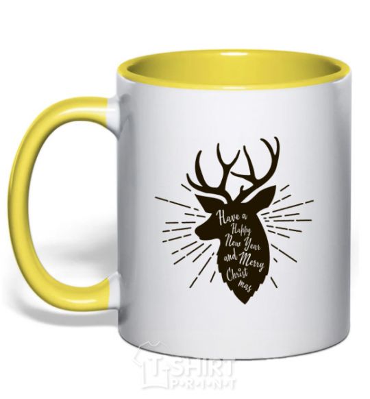 Mug with a colored handle Have a happy New Year yellow фото