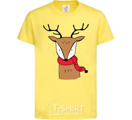 Kids T-shirt A reindeer with a scarf cornsilk фото