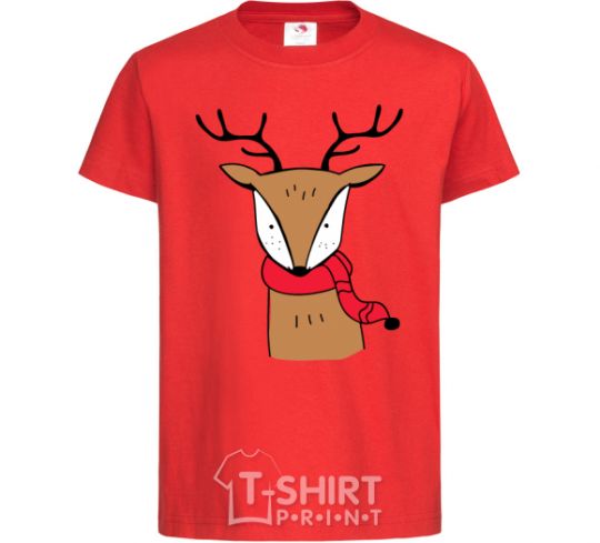 Kids T-shirt A reindeer with a scarf red фото