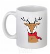 Ceramic mug A reindeer with a scarf White фото