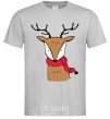 Men's T-Shirt A reindeer with a scarf grey фото