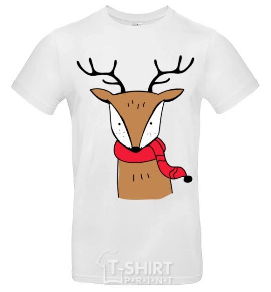 Men's T-Shirt A reindeer with a scarf White фото