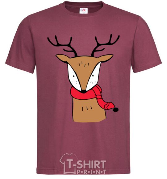 Men's T-Shirt A reindeer with a scarf burgundy фото