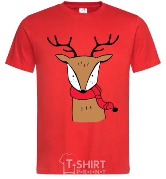 Men's T-Shirt A reindeer with a scarf red фото