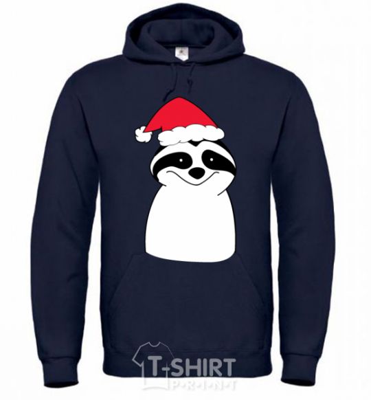 Men`s hoodie New Year's sloth navy-blue фото