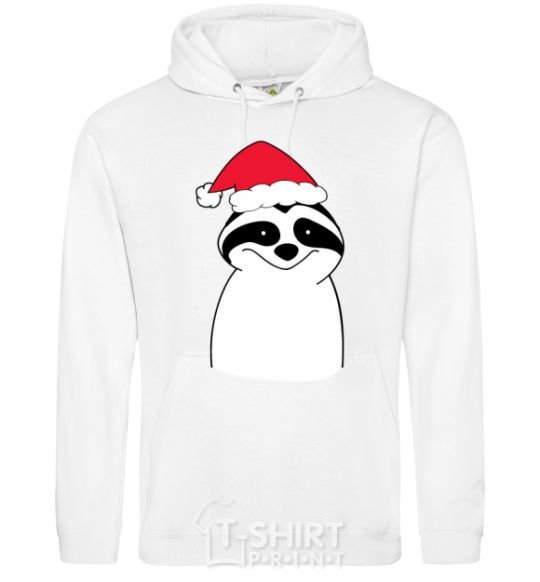 Men`s hoodie New Year's sloth White фото