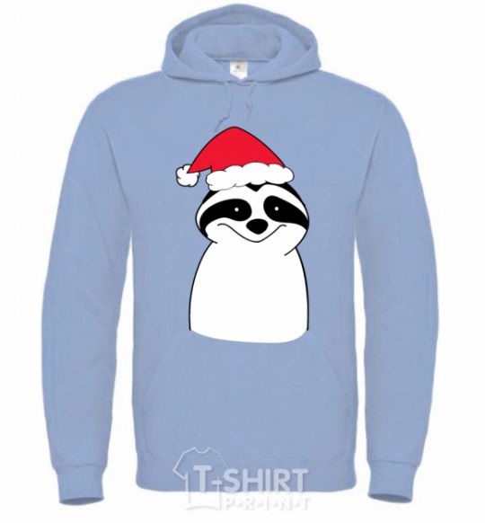 Men`s hoodie New Year's sloth sky-blue фото