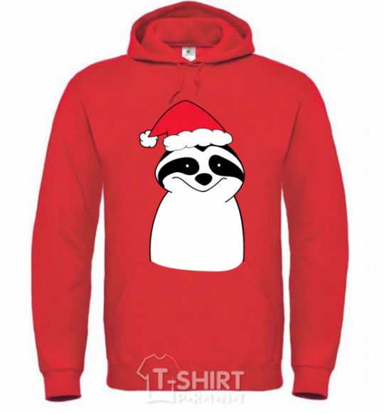 Men`s hoodie New Year's sloth bright-red фото