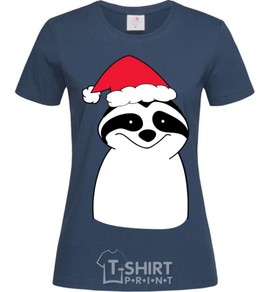 Women's T-shirt New Year's sloth navy-blue фото