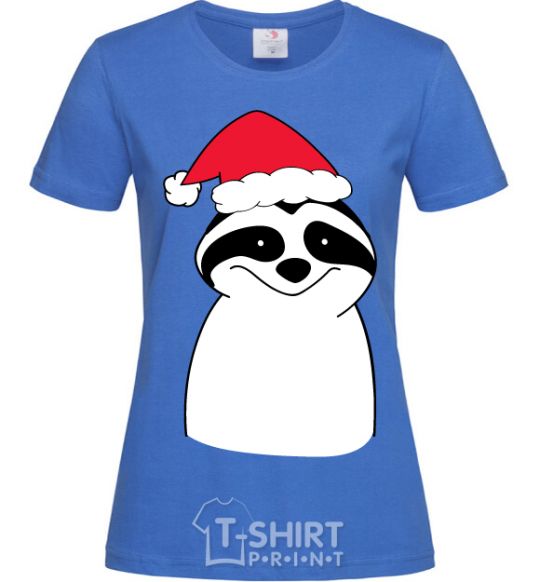 Women's T-shirt New Year's sloth royal-blue фото