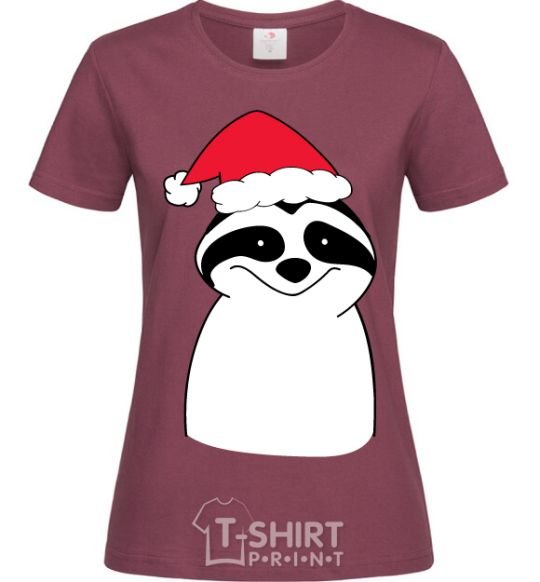 Women's T-shirt New Year's sloth burgundy фото