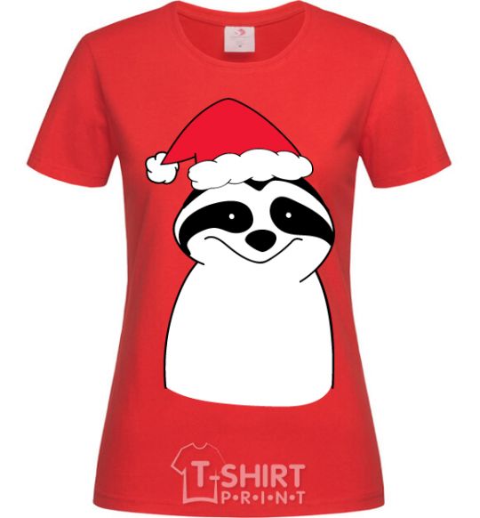 Women's T-shirt New Year's sloth red фото