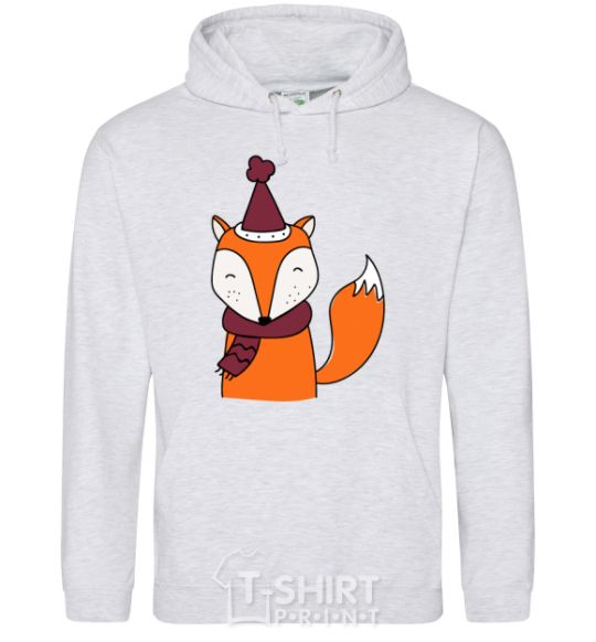 Men`s hoodie A fox in a cap sport-grey фото