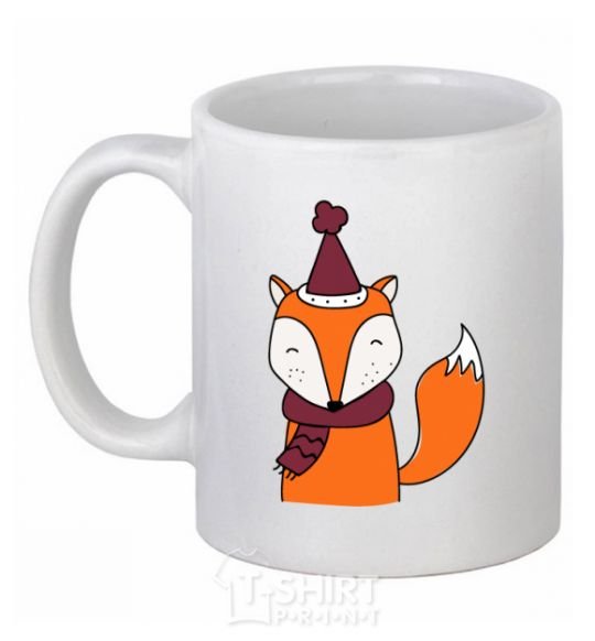 Ceramic mug A fox in a cap White фото