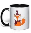 Mug with a colored handle A fox in a cap black фото