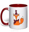 Mug with a colored handle A fox in a cap red фото