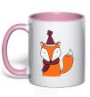 Mug with a colored handle A fox in a cap light-pink фото