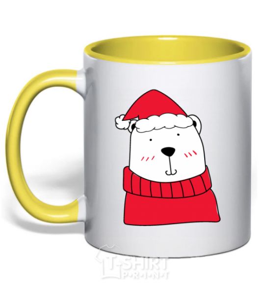 Mug with a colored handle New Year's Bear yellow фото