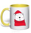 Mug with a colored handle New Year's Bear yellow фото