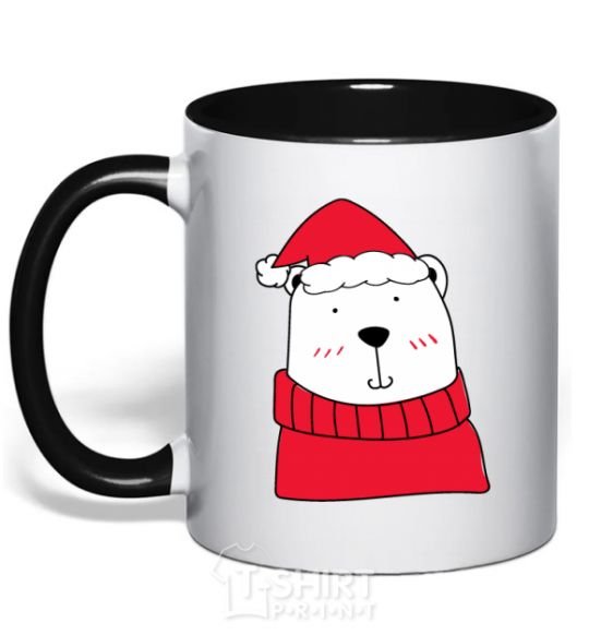 Mug with a colored handle New Year's Bear black фото