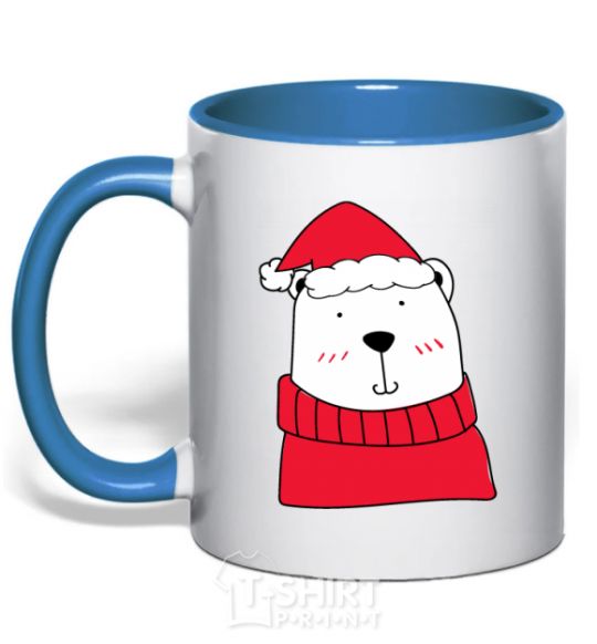 Mug with a colored handle New Year's Bear royal-blue фото