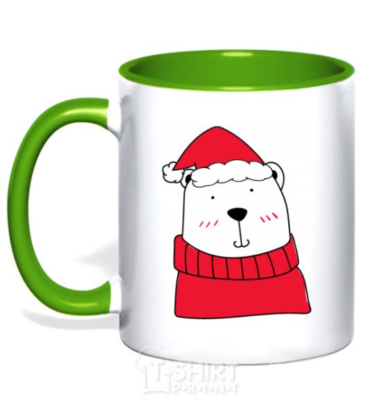 Mug with a colored handle New Year's Bear kelly-green фото